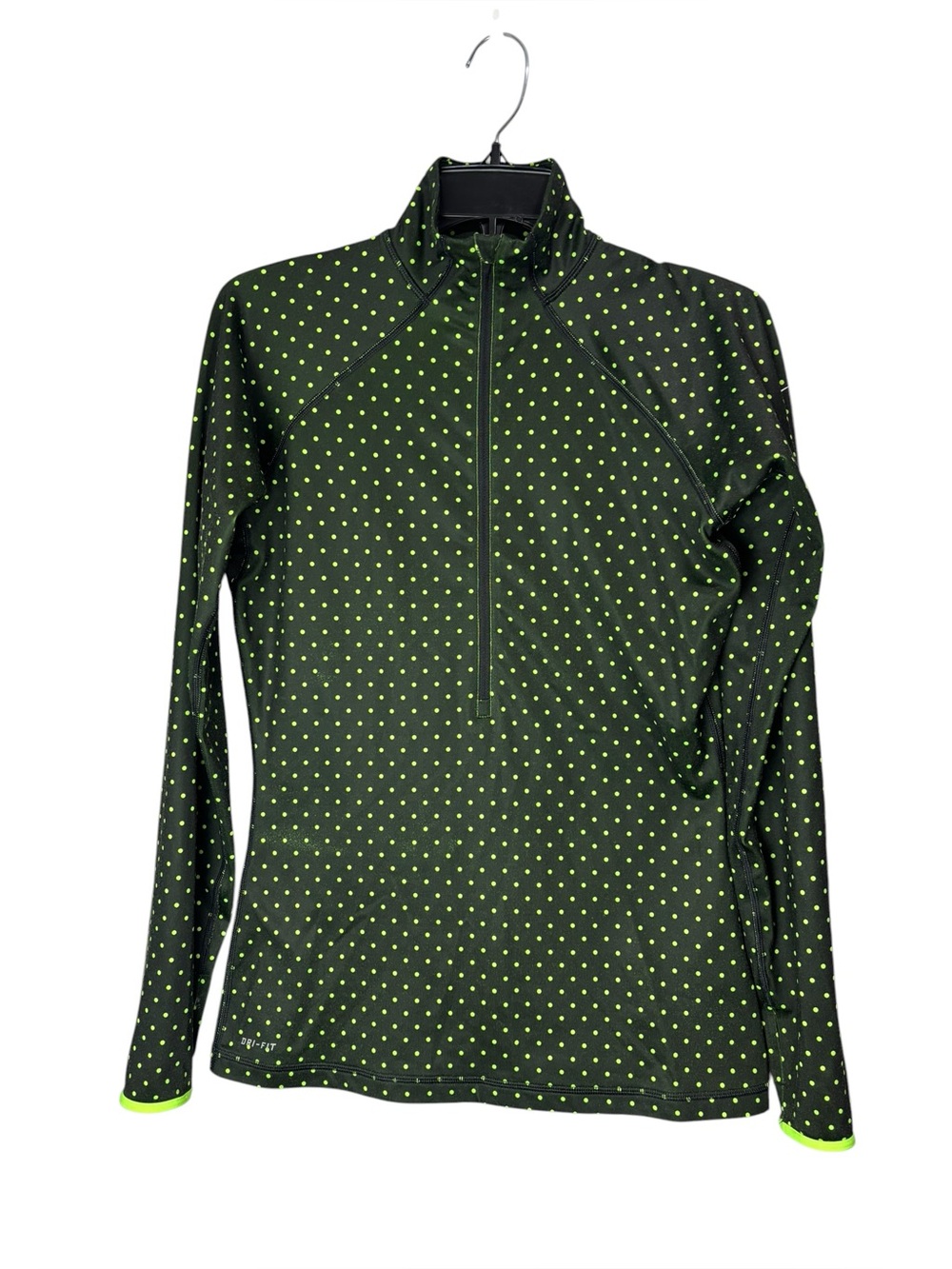Nike Pro Hyper Warm 1/2 zip pullover black w/ neon green polka dots size medium